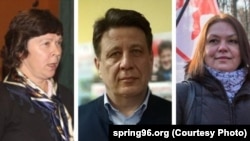 Antanina Kavalyova (lijevo), Mikalay Kazlou (u sredini) i Aksana Alyakseyeva 