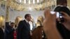 Serbian President Aleksandar Vucic (C) and Bosnian Serb president of the Republic of Srpska (part of Bosnia and Herzegovina) Milorad Dodik (L) arrive at a prayer service during a Pan-Serbian Assembly in the Saint Sava Serbian Orthodox church in Belgrade, 