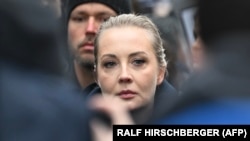 Yulia Navalnaya at a protest in Berlin against Russia's invasion of Ukraine, November 2024