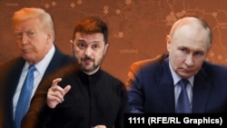 Kombinacija arhivskih fotografija prikazuje američkog predsjednika Donalda Trumpa (lijevo), ukrajinskog predsjednika Volodimira Zelenskog (u sredini) i ruskog predsjednika Vladimira Putina (desno).